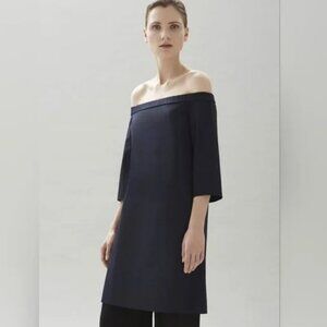 COS Modern summer off shoulder tunic/mini dress navy blue women's size 8